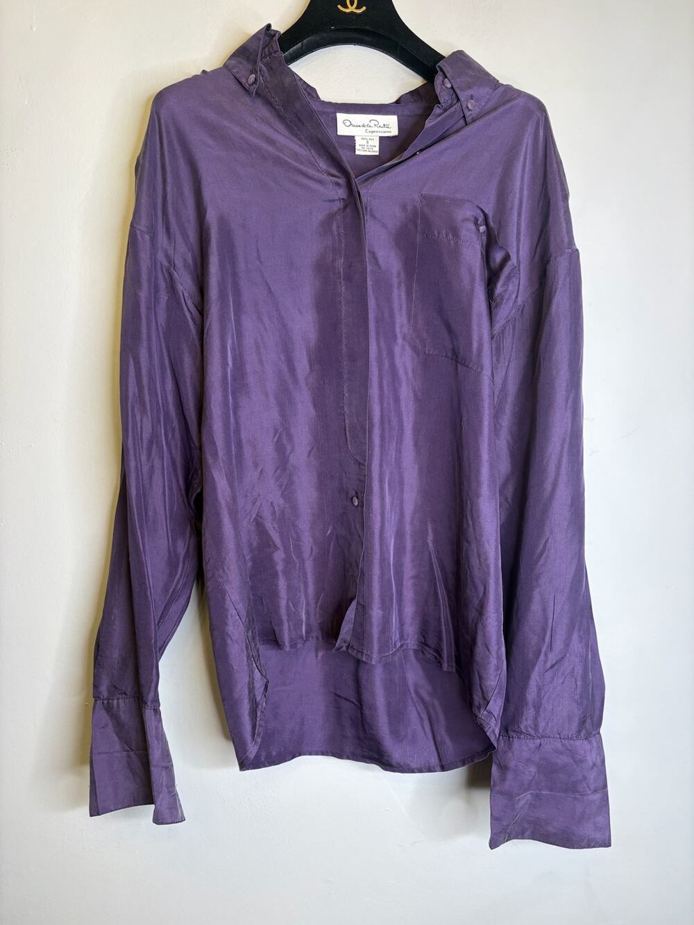Oscar de la Renta Purple Silk Long Sleeve Button Down Blouse Top Size Small